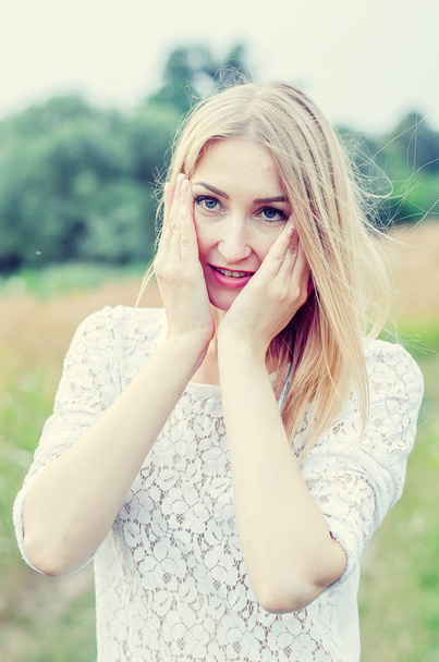 Beautiful sexy blonde outdoors portrait - Photo, Image