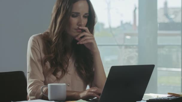 Üzleti nő dolgozik laptop számítógép. Boldog ember beszélgető-ra jegyzetfüzet. - Felvétel, videó