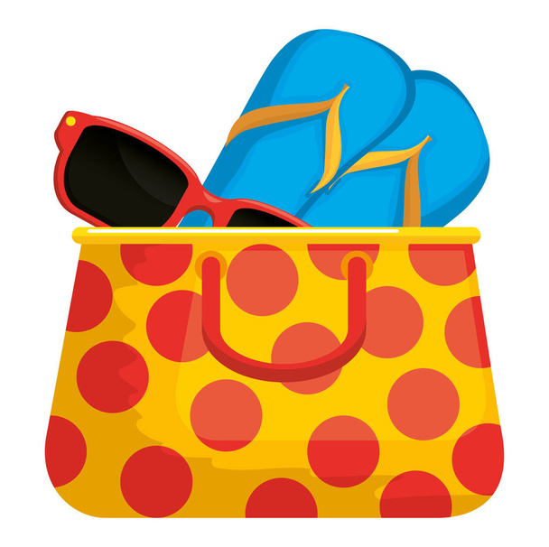 bolsa de vacaciones de verano con sandalias y gafas de sol
 - Vector, imagen