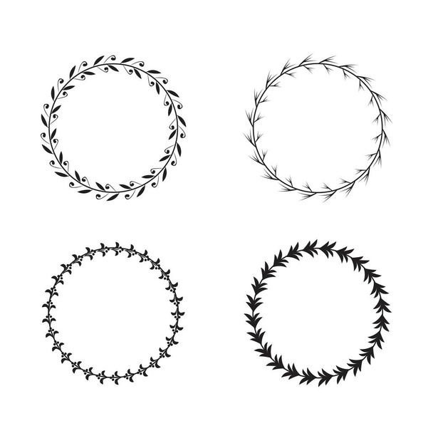デザイン要素として使用するための黒と白の円形ローレル花輪のコレクション - ベクター画像