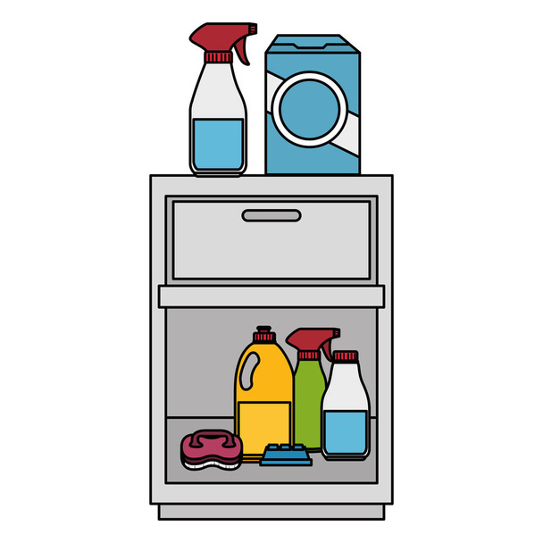 laundry drawer with housekeeping products - Vector, Image