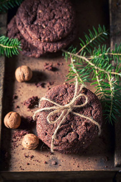 Tasty and sweet chocolate cookies as small Christmas snack - Foto, Imagen