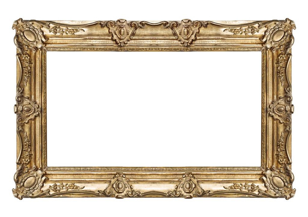 Cadre panoramique doré pour peintures, miroirs ou photo isolé sur fond blanc - Photo, image