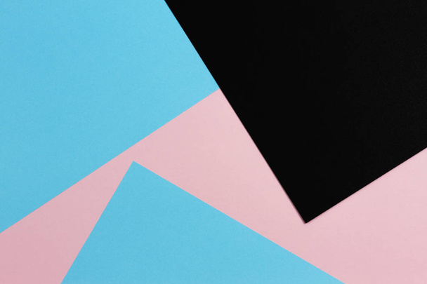 Abstract geometric shape pastel pink, light blue and black color paper background - Fotoğraf, Görsel