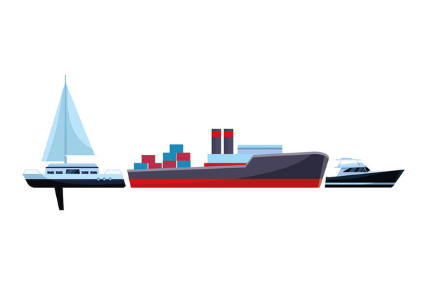 Грузовое судно с контейнерными коробками парусника и яхты
 - Вектор,изображение