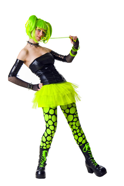 Cyber goth κορίτσι με φωτεινά πράσινα μαλλιά - Φωτογραφία, εικόνα