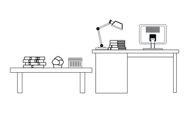 office desk and table black and white - Vector, Image