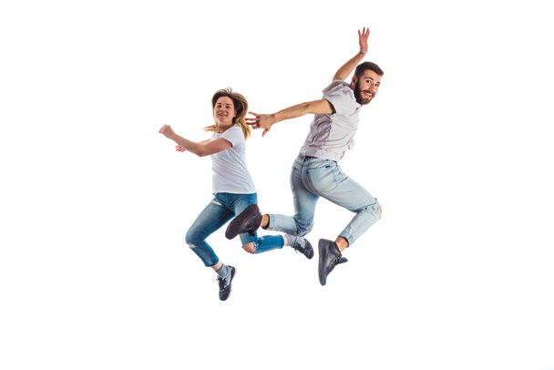 Paar springt beim Training - Foto, Bild