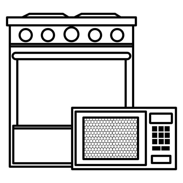 Küchenherd mit Mikrowelle - Vektor, Bild