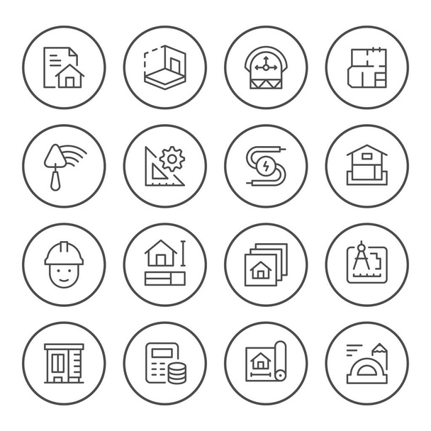 Set round line icons of architectural - Vector, Image