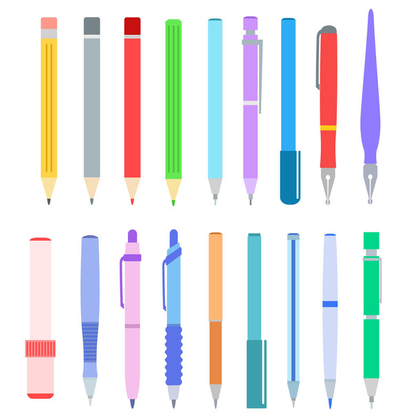 Set of pen, pencil, felt-tip pen and marker on white, stock vect - Vector, Image