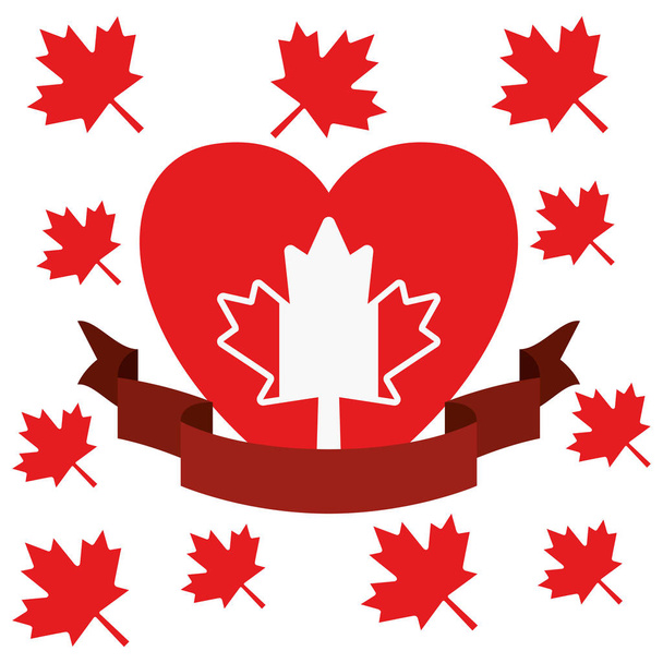 Serce z liści klonu i projekt symbolu Kanady - Wektor, obraz
