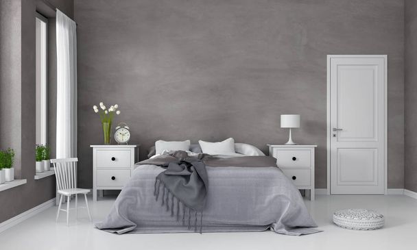 Bedroom interior, loft concept, 3D rendering - Fotoğraf, Görsel
