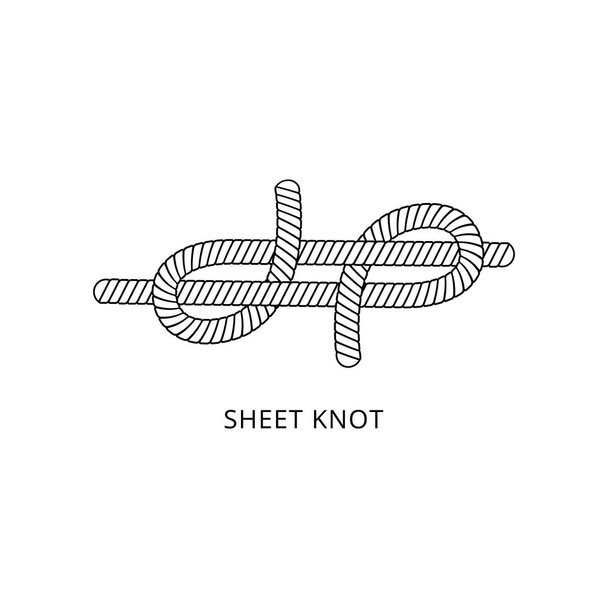 Sheet bend knot - marine rope tied in double loop line for nautical equipment fastening and security - Vector, Image