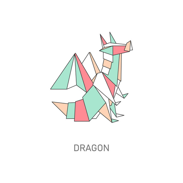 Icon of an dragon made of paper in flat origami style. - ベクター画像