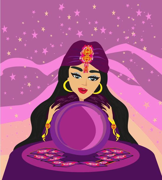 Fortune Teller Woman reads the future from the crystal ball - Вектор, зображення