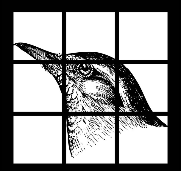 Детальний векторний ескіз птаха крупним планом. Красива ідея татуювання
 - Вектор, зображення