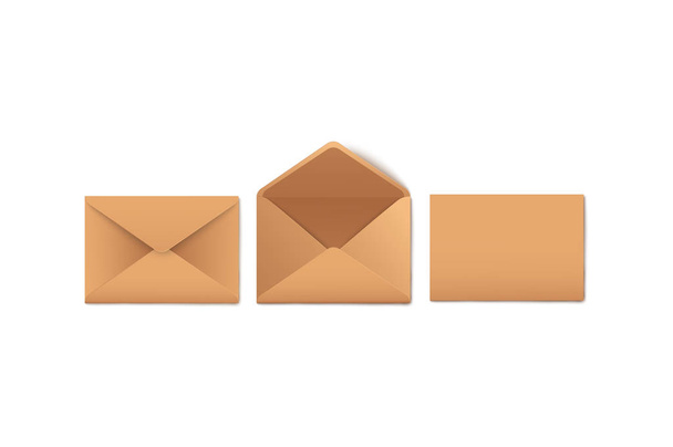 Mockups set of blank opened and closed kraft paper envelopes realistic style - Vektor, kép