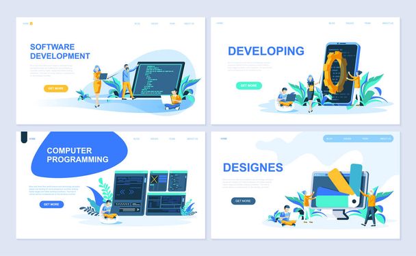 Set of landing page template for Software, Developing, Designer, Programming. Modern vector illustration flat concepts decorated people character for website and mobile website development. - Vector, Image