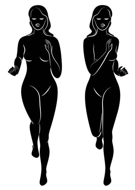 Collection. Silhouette of slender lady. The girl is running. The woman goes in for sports, strengthens health. Vector illustration set - Vector, Image