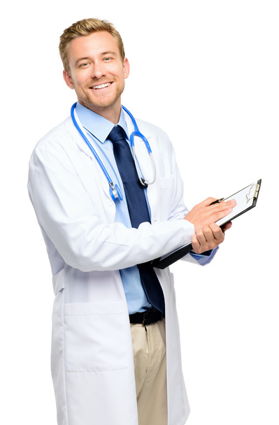 Full length of confident young doctor on white background - Photo, image