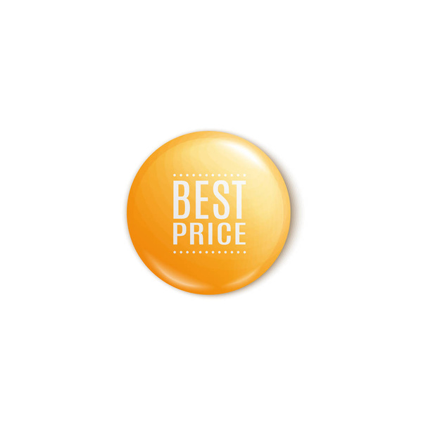 Best price yellow round pin or button in realistic style - Vektor, Bild