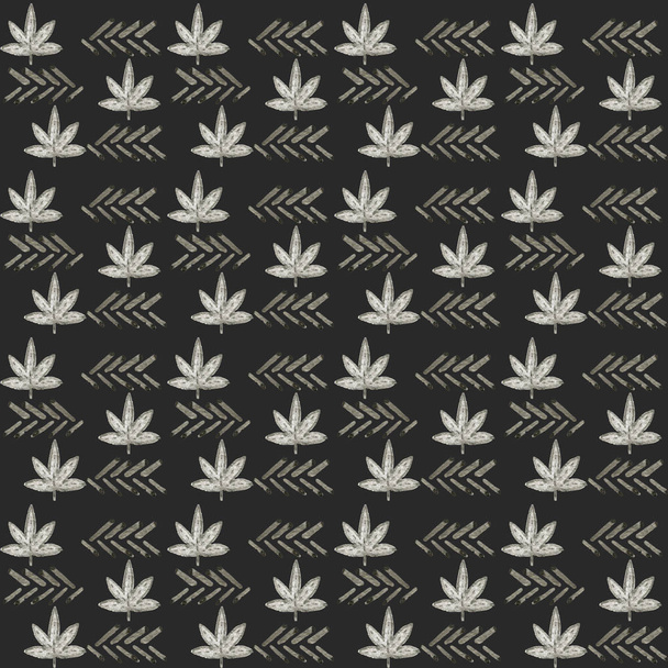 Watercolor pattern with hemp. Botanical hand drawn ink illustration with cannabis leaves isolated on white background. Mj leaves - Photo, image