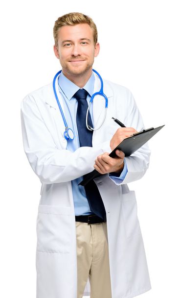 Full length of confident young doctor on white background - Foto, immagini