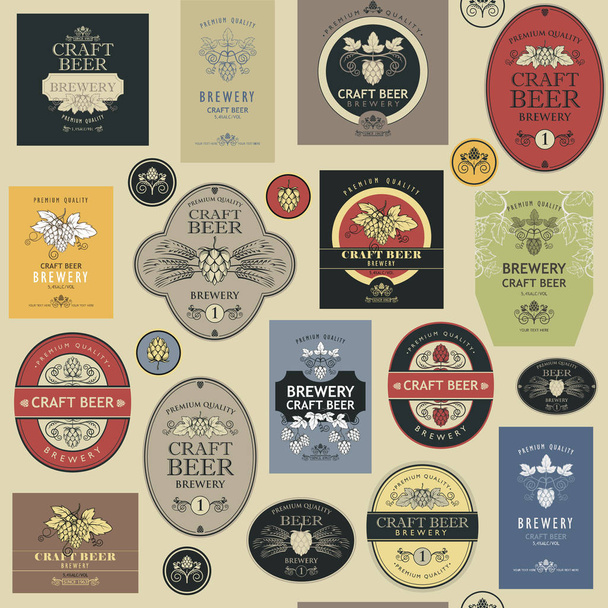 seamless pattern with various beer labels in retro style - Vecteur, image