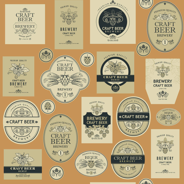 seamless pattern with various beer labels in retro style - Wektor, obraz