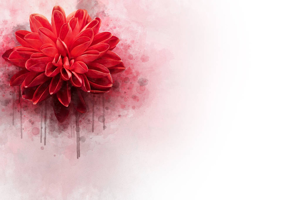Peinture dahlia rouge, fond vintage. Illustration florale - parfaite pour carte de vœux, carte d'anniversaire ou en-tête de lettre
 - Photo, image