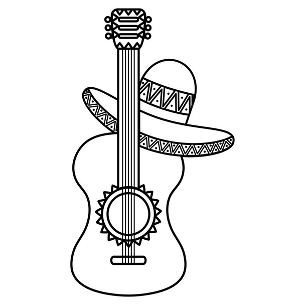 κιθάρα με το μεξικάνικο καπέλο - Διάνυσμα, εικόνα
