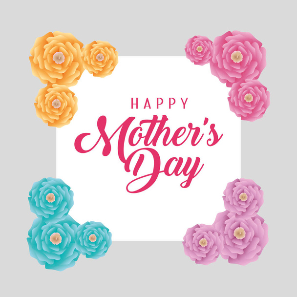 κάρτα με τριαντάφυλλα σε ευτυχισμένη ημέρα της μητέρας - Διάνυσμα, εικόνα