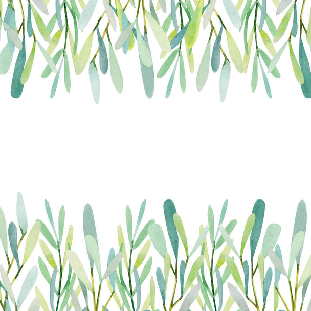 Watercolor floral illustration - Olives leaf and branches frame, wedding stationary, greetings, wallpapers, fashion, background. - Fotografie, Obrázek