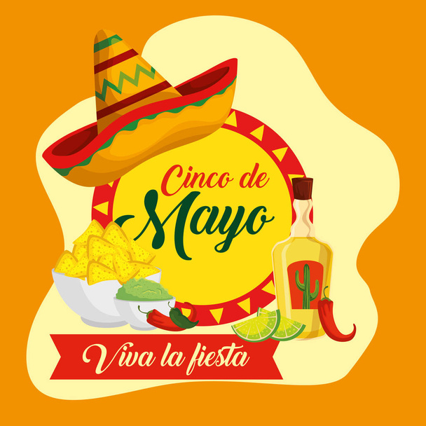 mexický klobouk s tacos a chilli papričkami k události - Vektor, obrázek