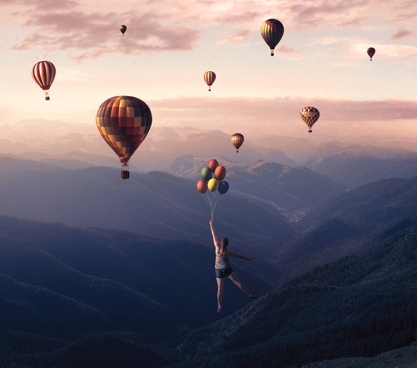 Πετώντας με μεγάλα μπαλόνια - Φωτογραφία, εικόνα