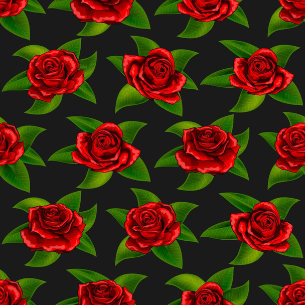 Hermosa rosa roja flores sin costura floral verano patrón vector fondo
 - Vector, imagen