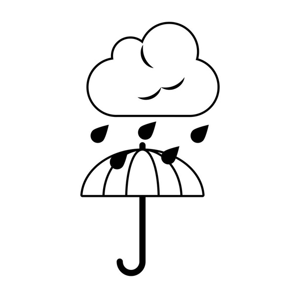 Weather cloud raining on umbrella in black and white - Vector, Image