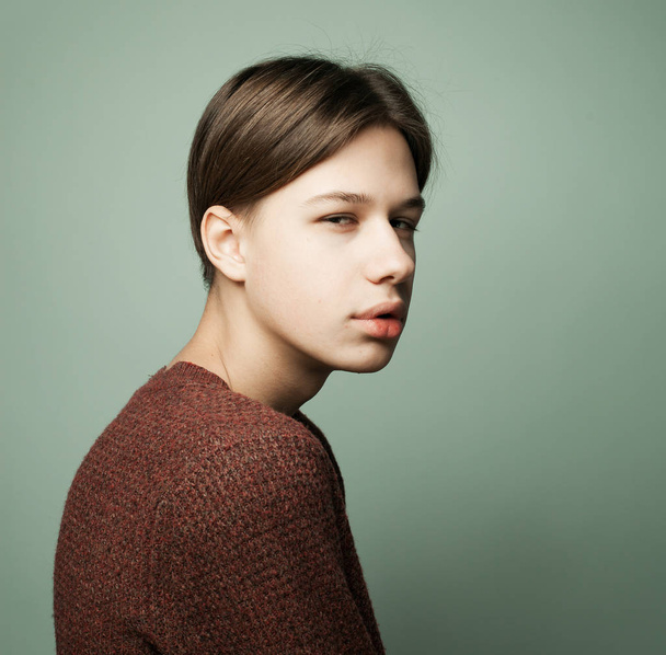 lifestyle, fashion and people concept - Portrait Of Serious Teenage Boy - Photo, image