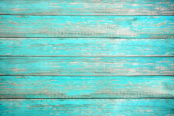 Vintage beach wood background - Old weathered wooden plank painted in turquoise or blue sea color. hardwood floor - Photo, Image