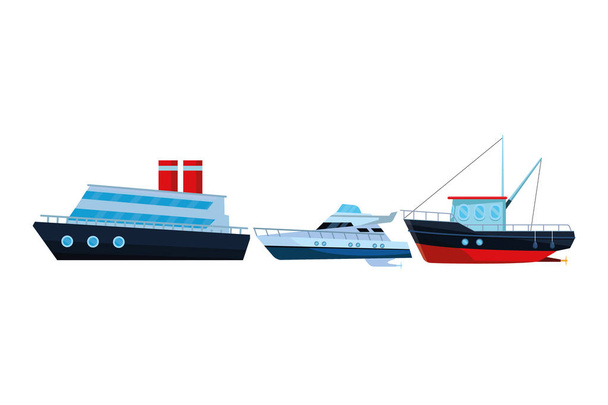 Fishing boat sea travel cruiseship and yatch - Vector, Image