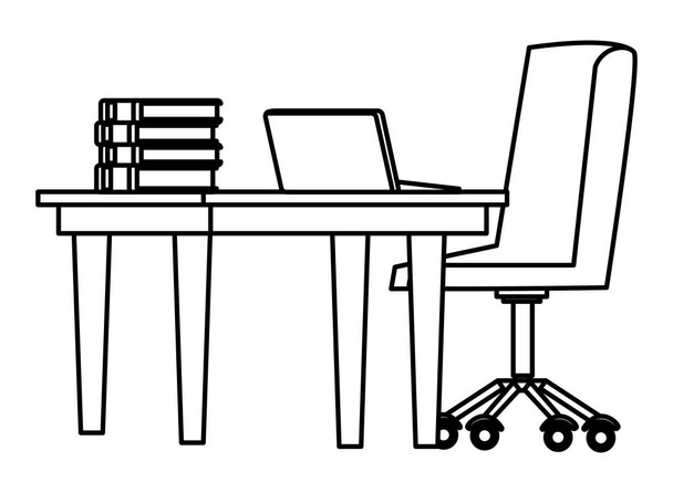 biurko z komputerem czarno-białym - Wektor, obraz