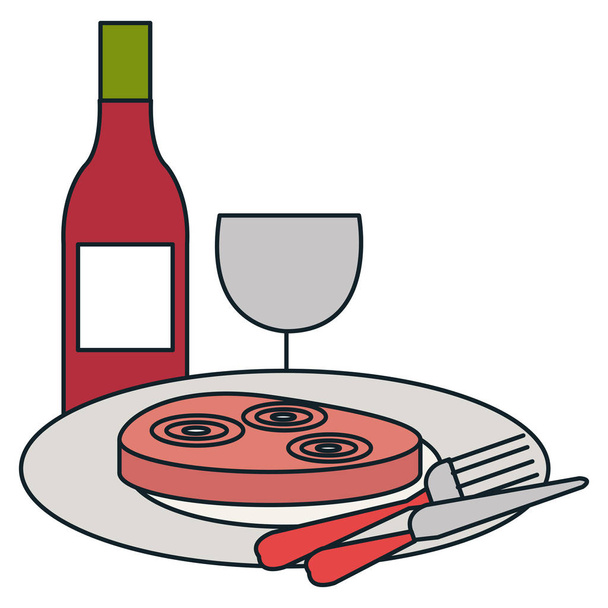 delicious ham in dish with wine - Vector, Image