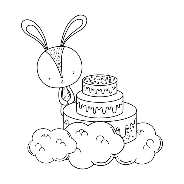 χαριτωμένο μικρό κουνέλι με γλυκό κέικ - Διάνυσμα, εικόνα