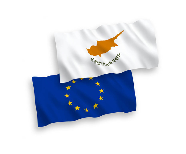 Vlajky Evropské unie a Kypru na bílém pozadí - Vektor, obrázek