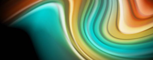 Líneas de onda abstractas fluidas rayas de color de estilo arco iris sobre fondo negro. Ilustración artística para presentación, fondo de pantalla de aplicaciones, banner o póster
 - Vector, imagen
