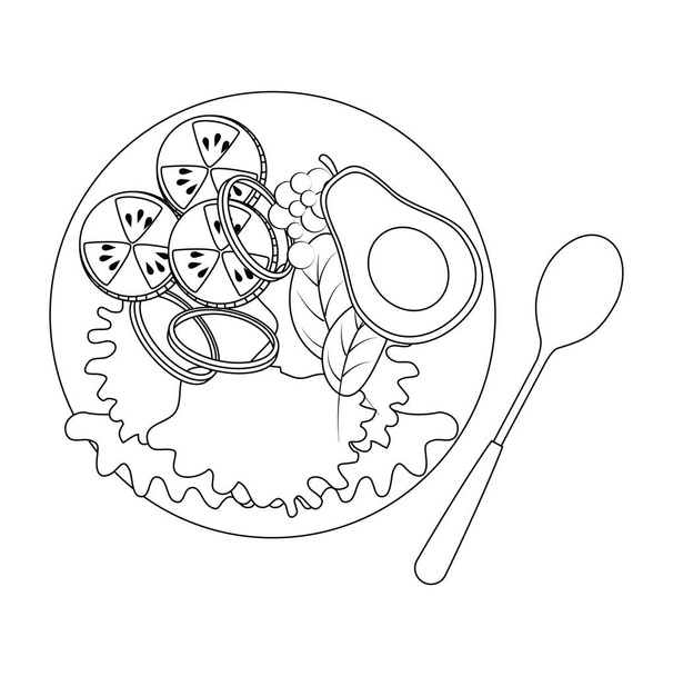 delicious vegetable salad on plate and cutlery - Vector, Image