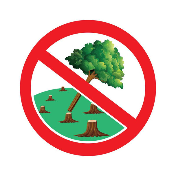 Do not cut trees sign.Do not destroy forest symbol drawing by illustration.Stop cutting trees sign - Vector, Image