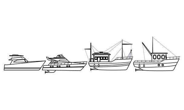Pesca barco viagem marítima e yatch par preto e branco
 - Vetor, Imagem