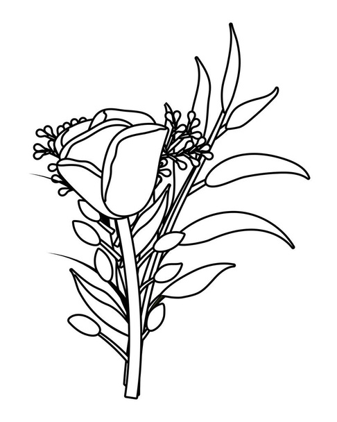 floral tropical cartoon in black and white - Vector, Image
